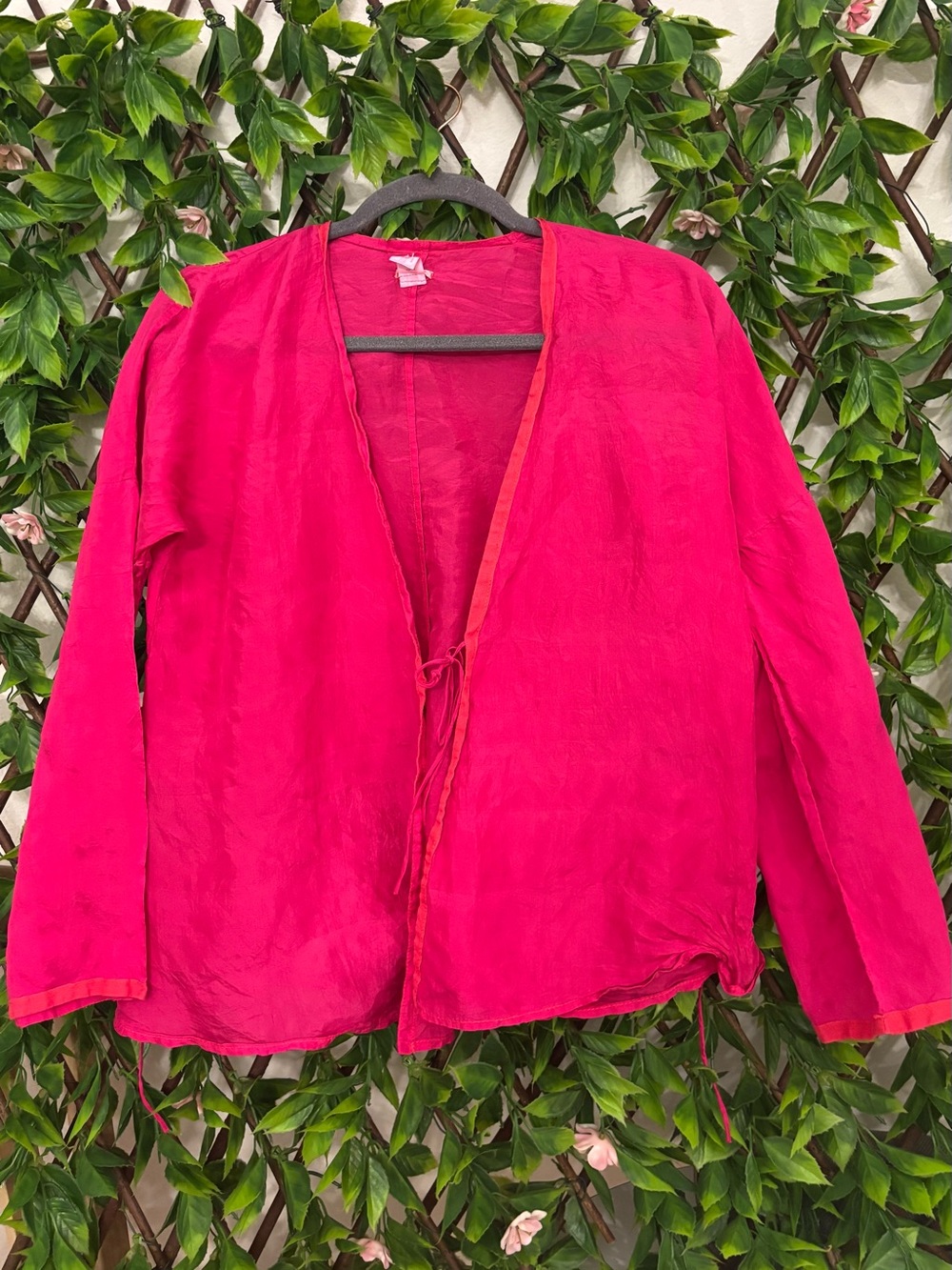 Dosa 100% Silk Tie-Front Wrap Jacket Blouse Fuchsia Hot Pink-1